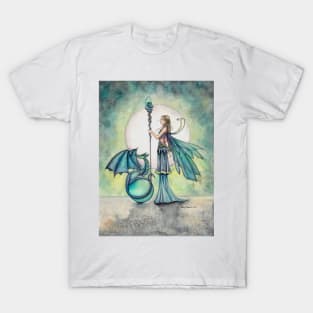 Aquamarine Dragon Fairy Dragon Art by Molly Harrison T-Shirt